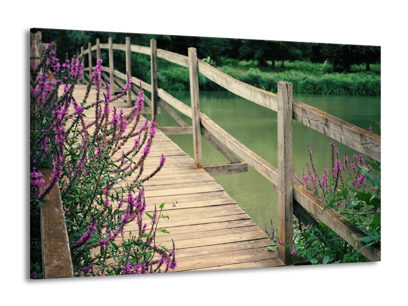 Canvas Schilderij Natuur, Brug | Groen, Paars, Grijs | 140x90cm 1Luik