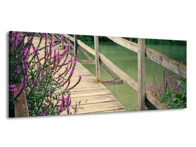 Canvas Schilderij Natuur, Brug | Groen, Paars, Grijs | 145x58cm 1Luik