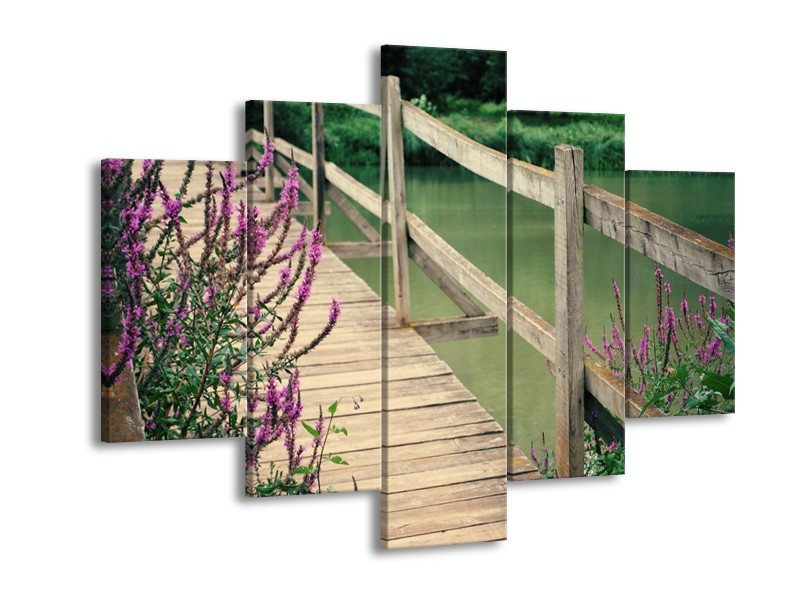 Glasschilderij Natuur, Brug | Groen, Paars, Grijs | 150x105cm 5Luik