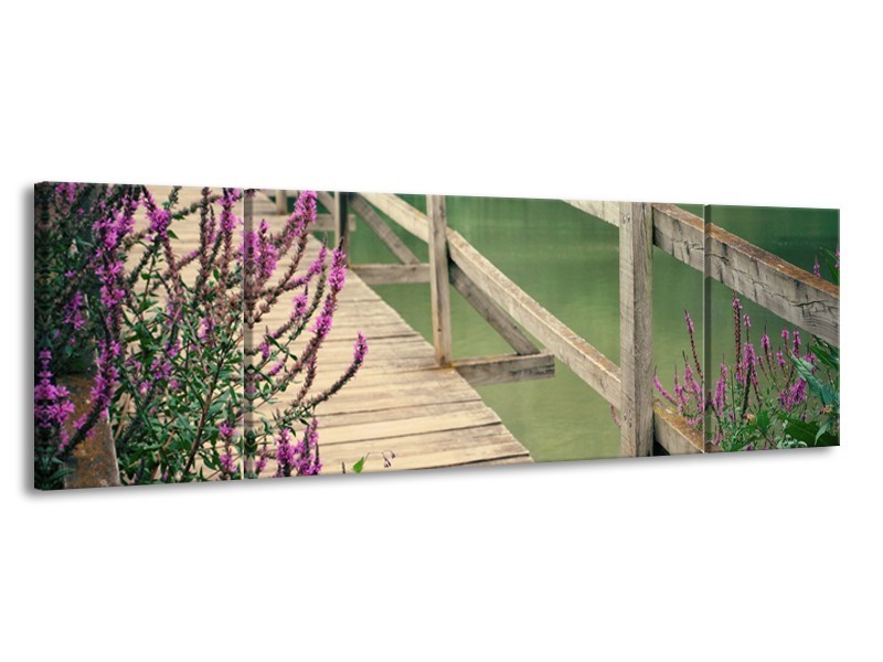 Glasschilderij Natuur, Brug | Groen, Paars, Grijs | 170x50cm 3Luik