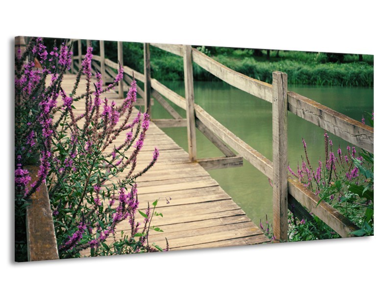 Canvas Schilderij Natuur, Brug | Groen, Paars, Grijs | 170x90cm 1Luik