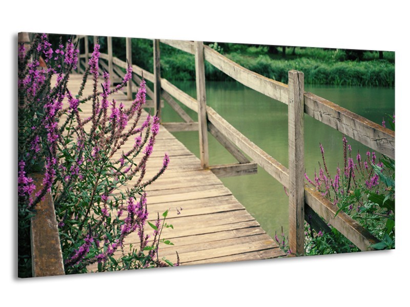 Canvas Schilderij Natuur, Brug | Groen, Paars, Grijs | 190x100cm 1Luik