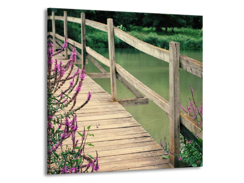 Glasschilderij Natuur, Brug | Groen, Paars, Grijs | 50x50cm 1Luik