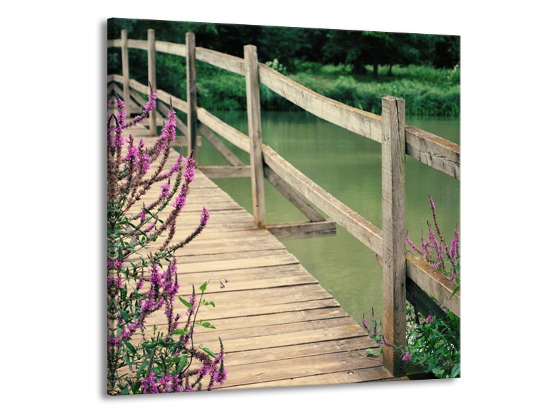 Canvas Schilderij Natuur, Brug | Groen, Paars, Grijs | 70x70cm 1Luik