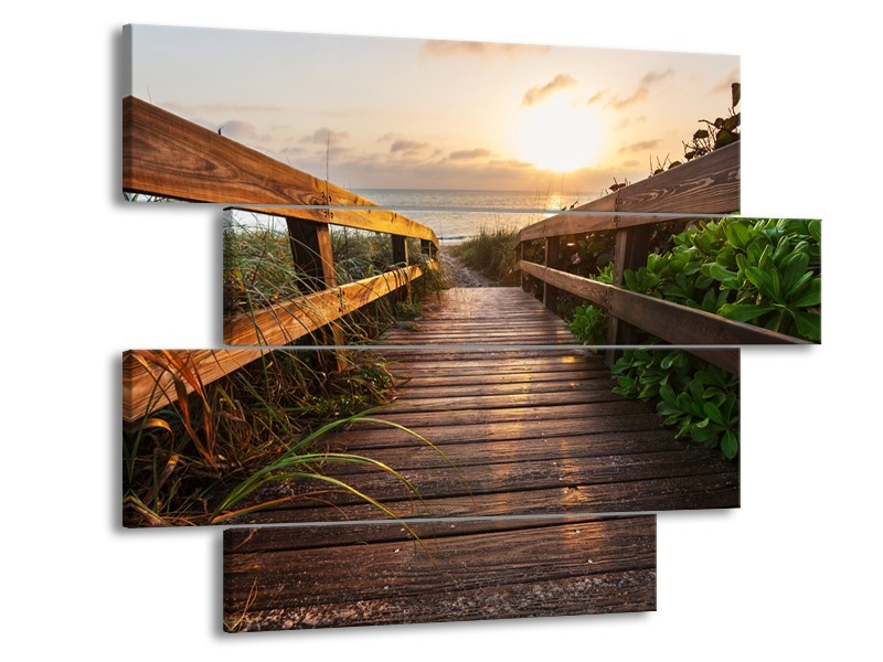 Canvas Schilderij Natuur, Brug | Bruin, Groen | 115x85cm 4Luik