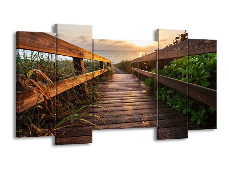 Canvas Schilderij Natuur, Brug | Bruin, Groen | 120x65cm 5Luik