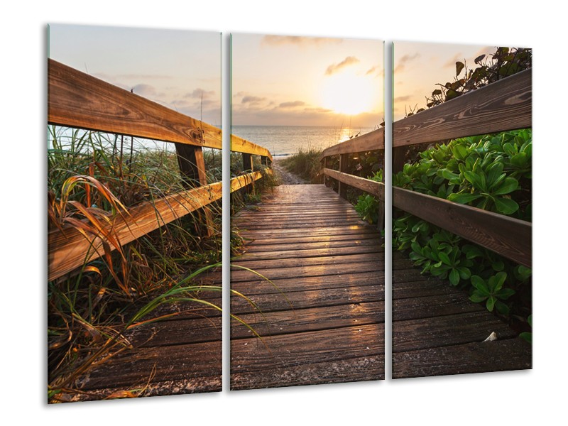 Glasschilderij Natuur, Brug | Bruin, Groen | 120x80cm 3Luik