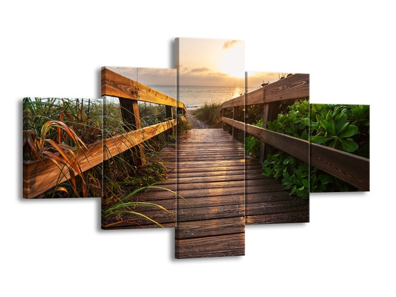 Canvas Schilderij Natuur, Brug | Bruin, Groen | 125x70cm 5Luik