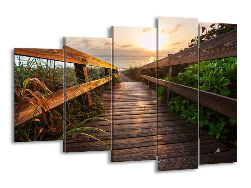 Canvas Schilderij Natuur, Brug | Bruin, Groen | 150x100cm 5Luik