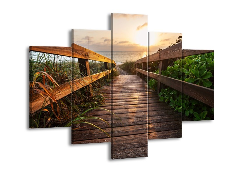 Canvas Schilderij Natuur, Brug | Bruin, Groen | 150x105cm 5Luik