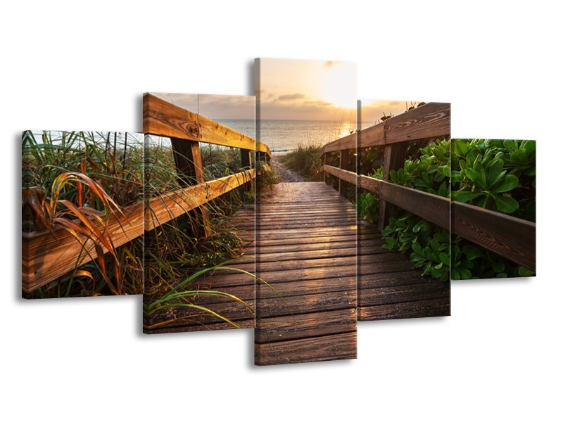 Canvas Schilderij Natuur, Brug | Bruin, Groen | 150x80cm 5Luik