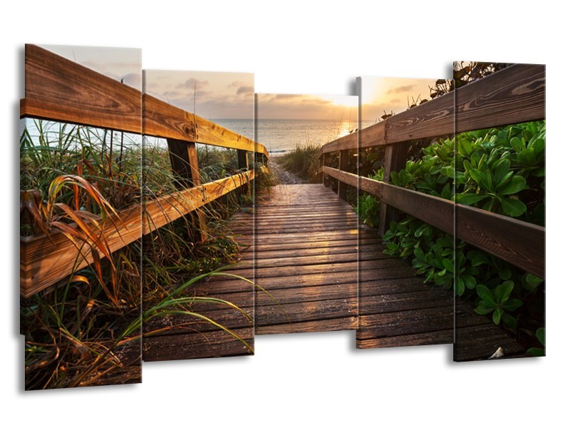 Glasschilderij Natuur, Brug | Bruin, Groen | 150x80cm 5Luik