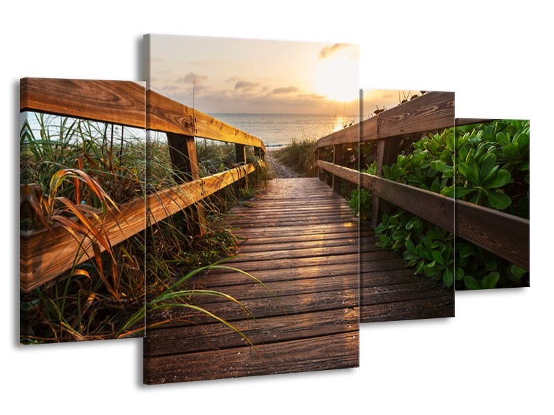 Canvas Schilderij Natuur, Brug | Bruin, Groen | 160x90cm 4Luik