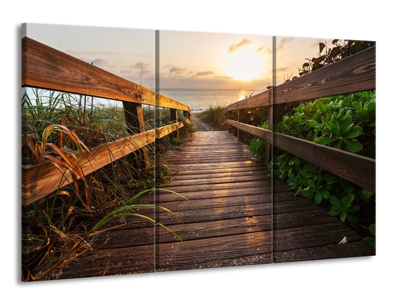 Canvas Schilderij Natuur, Brug | Bruin, Groen | 165x100cm 3Luik