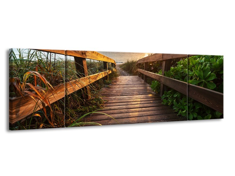 Canvas Schilderij Natuur, Brug | Bruin, Groen | 170x50cm 3Luik