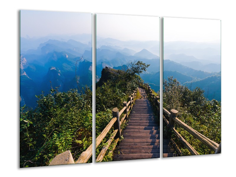 Canvas Schilderij Natuur, Brug | Blauw, Groen, Grijs | 120x80cm 3Luik