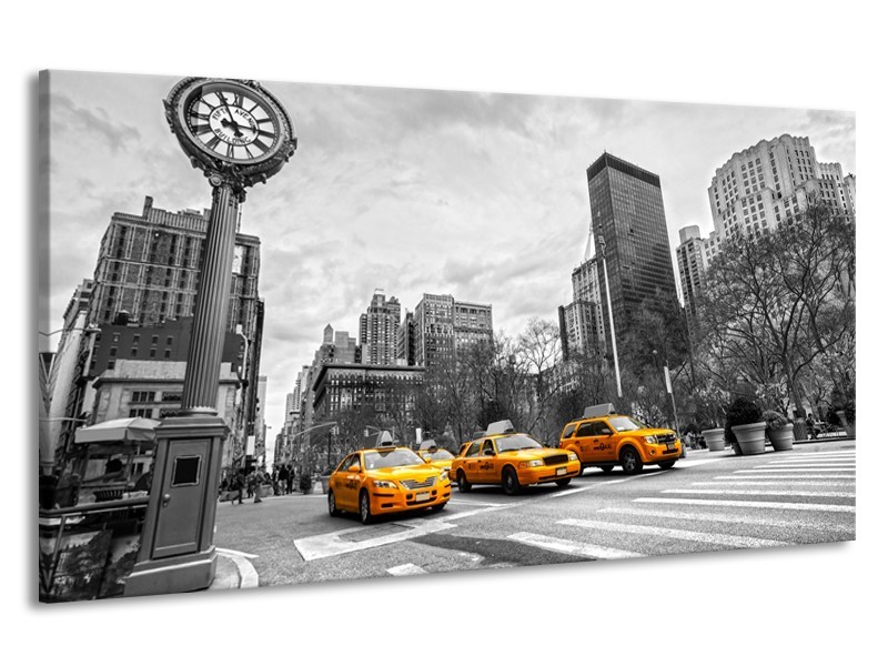 Canvas Schilderij New York, Auto | Zwart, Wit, Geel | 190x100cm 1Luik