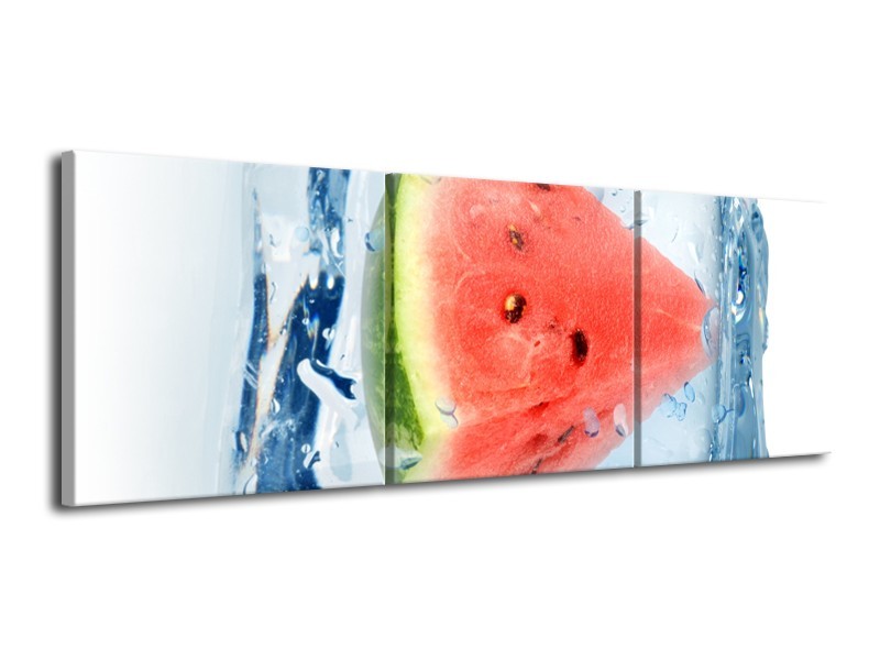 Canvas Schilderij Fruit, Keuken | Rood, Grijs, Blauw | 120x40cm 3Luik