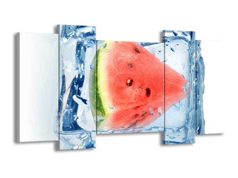 Canvas Schilderij Fruit, Keuken | Rood, Grijs, Blauw | 120x65cm 5Luik