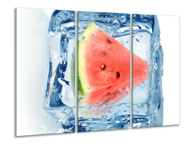 Glasschilderij Fruit, Keuken | Rood, Grijs, Blauw | 120x80cm 3Luik