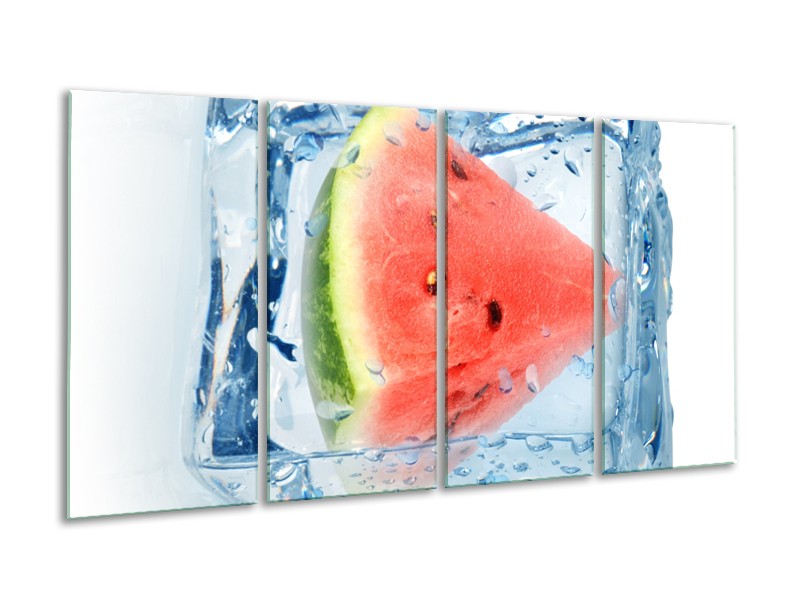 Canvas Schilderij Fruit, Keuken | Rood, Grijs, Blauw | 160x80cm 4Luik