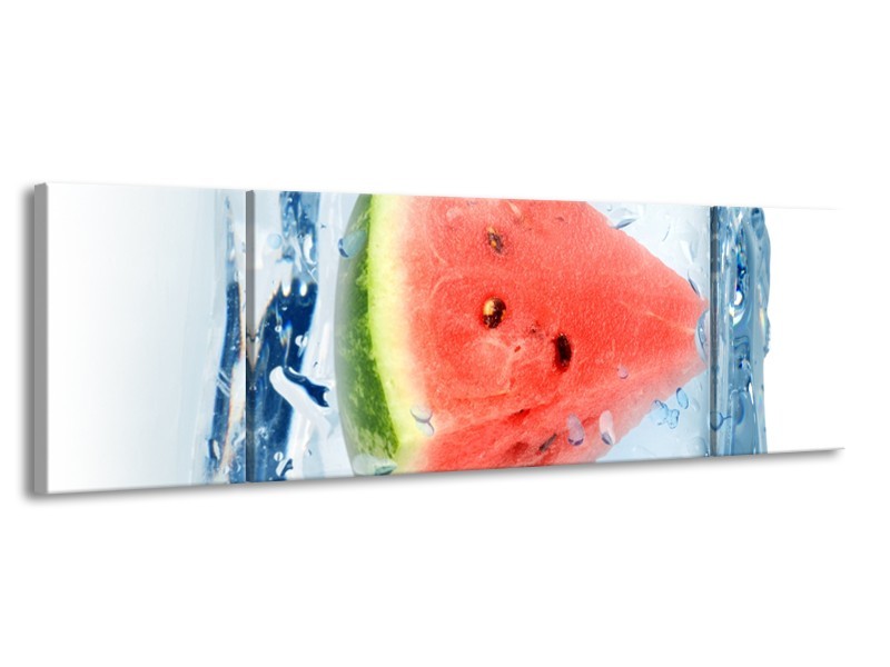 Canvas Schilderij Fruit, Keuken | Rood, Grijs, Blauw | 170x50cm 3Luik