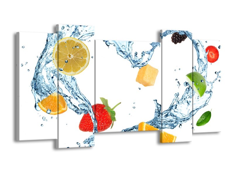 Glasschilderij Fruit, Keuken | Wit, Geel, Blauw | 120x65cm 5Luik
