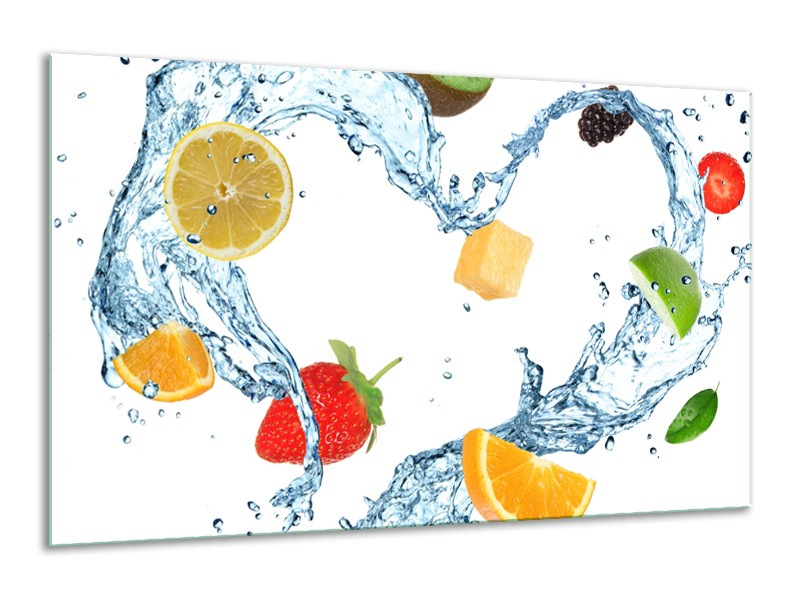 Canvas Schilderij Fruit, Keuken | Wit, Geel, Blauw | 120x70cm 1Luik