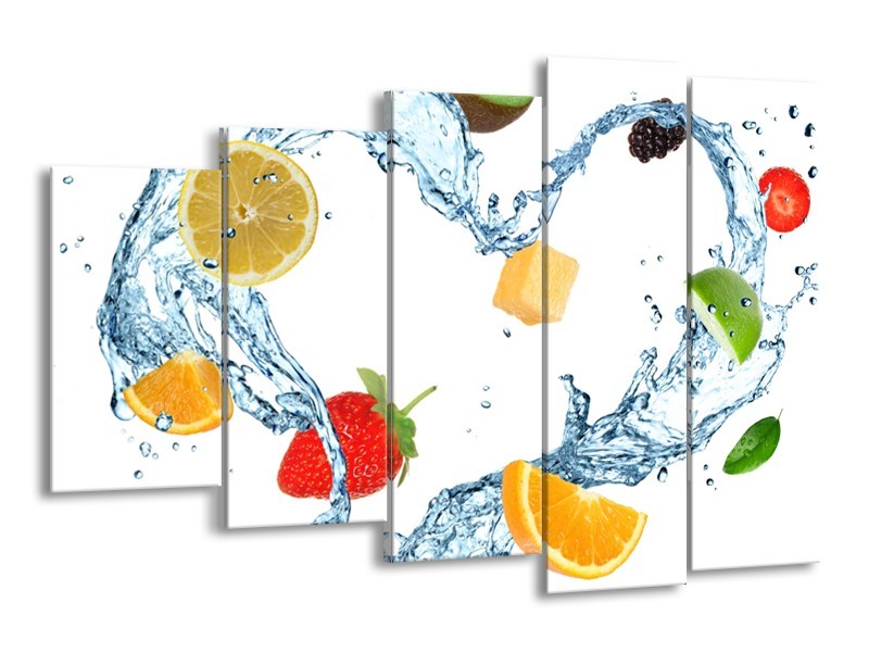 Canvas Schilderij Fruit, Keuken | Wit, Geel, Blauw | 150x100cm 5Luik