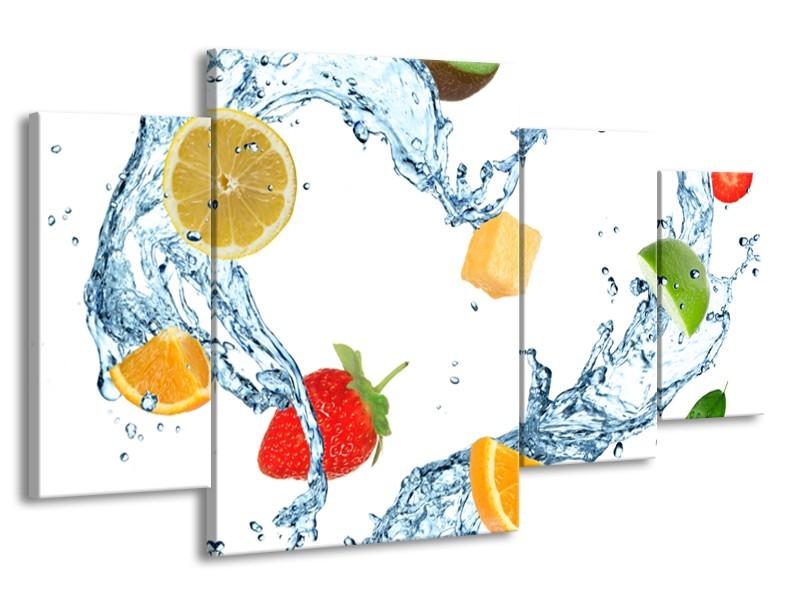 Canvas Schilderij Fruit, Keuken | Wit, Geel, Blauw | 160x90cm 4Luik