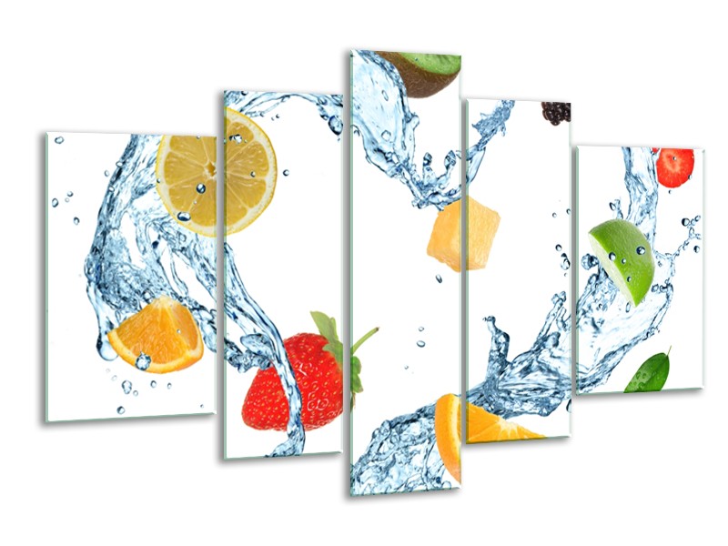 Glasschilderij Fruit, Keuken | Wit, Geel, Blauw | 170x100cm 5Luik