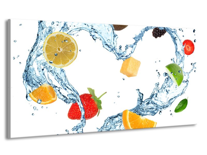 Canvas Schilderij Fruit, Keuken | Wit, Geel, Blauw | 170x90cm 1Luik