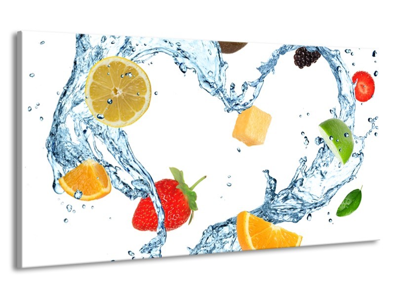 Canvas Schilderij Fruit, Keuken | Wit, Geel, Blauw | 190x100cm 1Luik