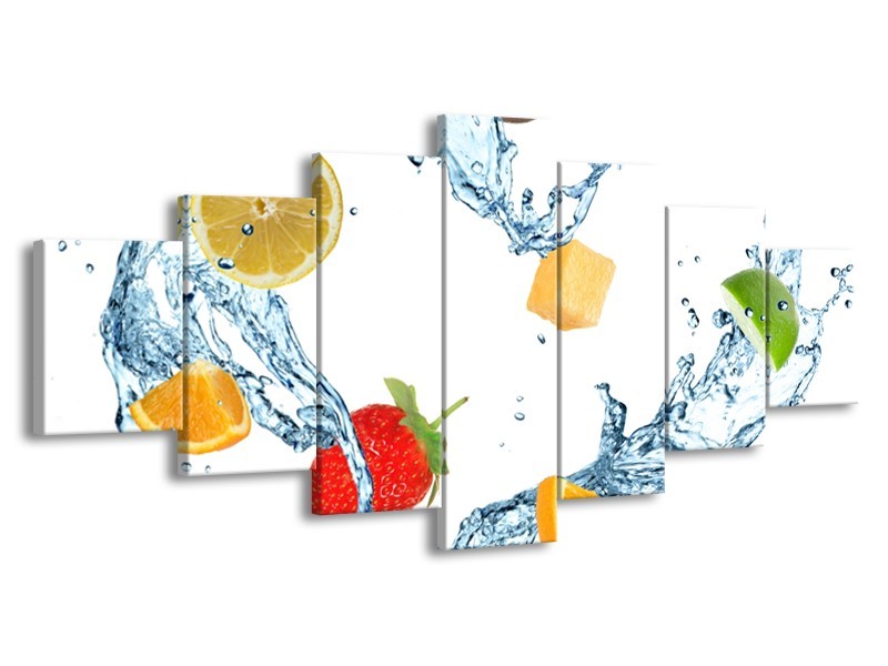 Canvas Schilderij Fruit, Keuken | Wit, Geel, Blauw | 210x100cm 7Luik