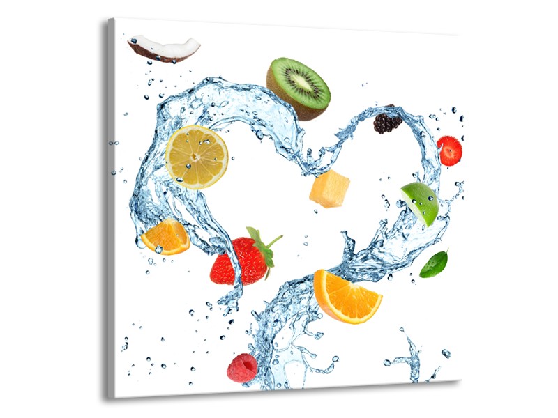 Glasschilderij Fruit, Keuken | Wit, Geel, Blauw | 70x70cm 1Luik