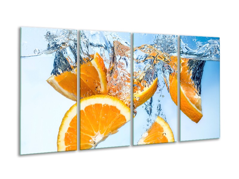Glasschilderij Sinaasappel, Keuken | Geel, Blauw | 160x80cm 4Luik