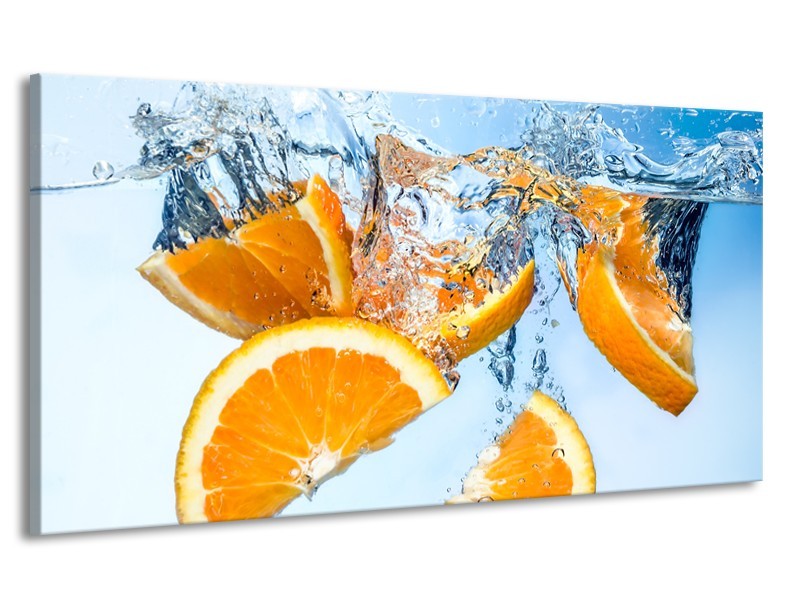 Canvas Schilderij Sinaasappel, Keuken | Geel, Blauw | 170x90cm 1Luik