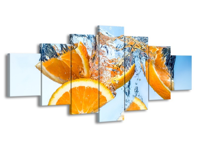 Canvas Schilderij Sinaasappel, Keuken | Geel, Blauw | 210x100cm 7Luik