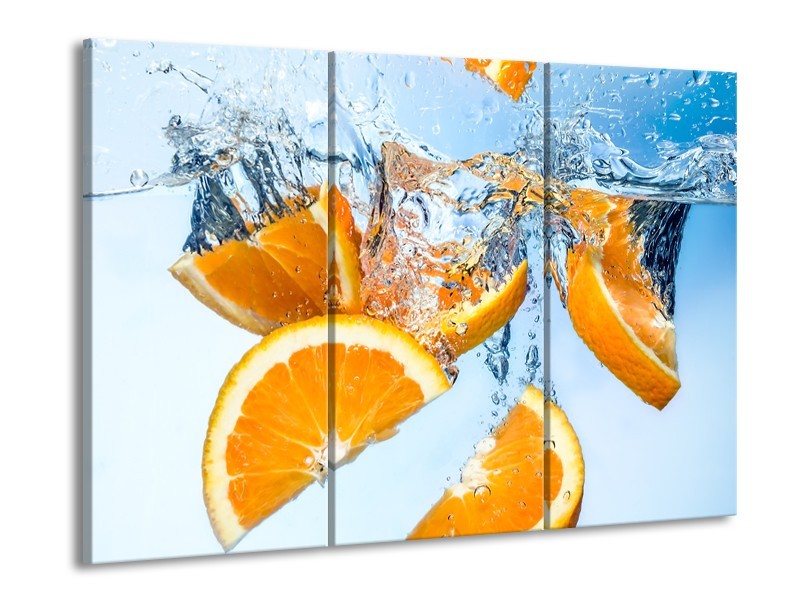 Glasschilderij Sinaasappel, Keuken | Geel, Blauw | 60x90cm 3Luik