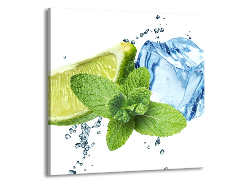 Glasschilderij Munt, Keuken | Groen, Geel, Blauw | 70x70cm 1Luik