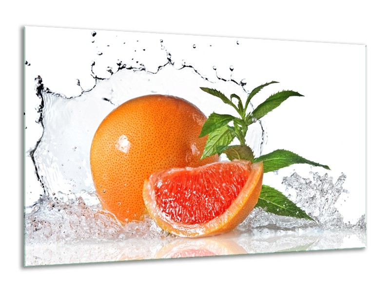 Glasschilderij Fruit, Keuken | Oranje, Wit, Groen | 120x70cm 1Luik