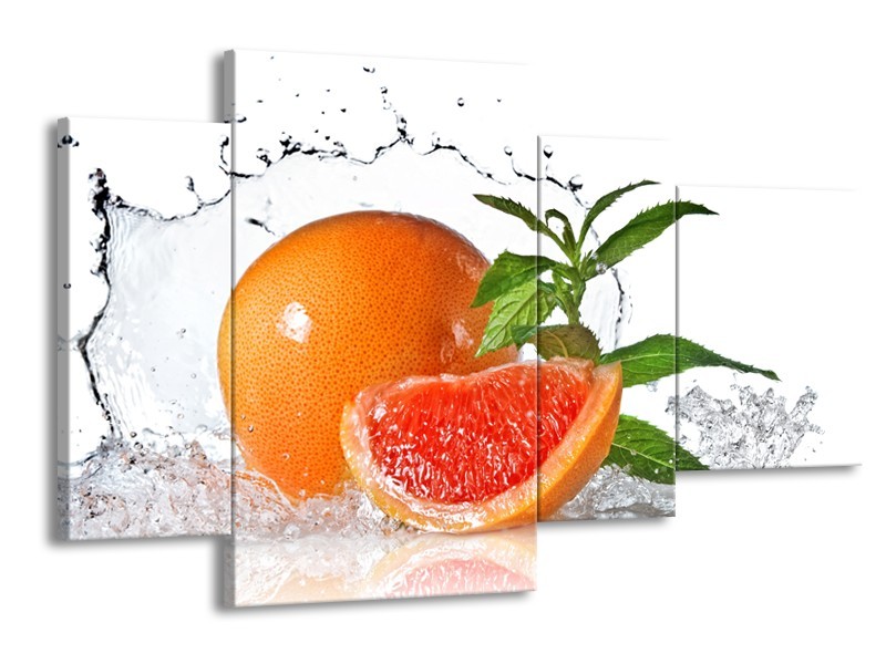 Canvas Schilderij Fruit, Keuken | Oranje, Wit, Groen | 120x75cm 4Luik