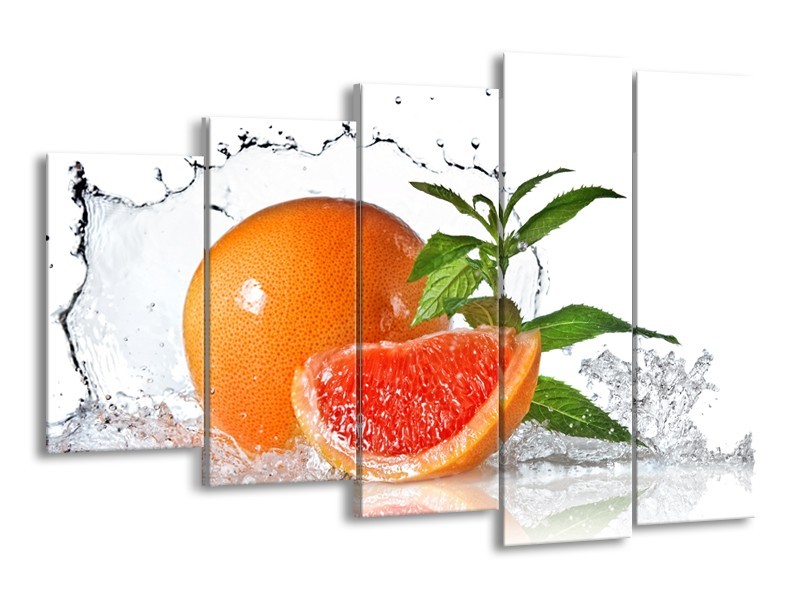 Canvas Schilderij Fruit, Keuken | Oranje, Wit, Groen | 150x100cm 5Luik