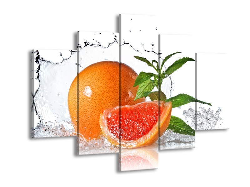 Canvas Schilderij Fruit, Keuken | Oranje, Wit, Groen | 150x105cm 5Luik