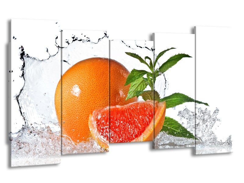 Canvas Schilderij Fruit, Keuken | Oranje, Wit, Groen | 150x80cm 5Luik