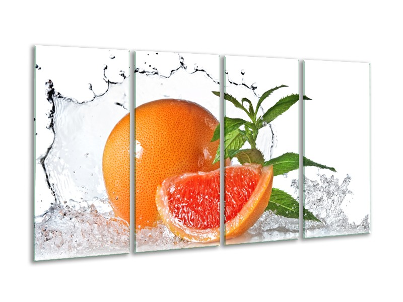 Glasschilderij Fruit, Keuken | Oranje, Wit, Groen | 160x80cm 4Luik