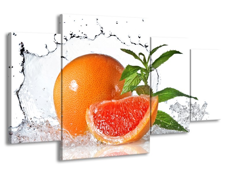 Canvas Schilderij Fruit, Keuken | Oranje, Wit, Groen | 160x90cm 4Luik
