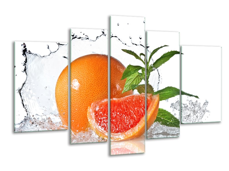 Glasschilderij Fruit, Keuken | Oranje, Wit, Groen | 170x100cm 5Luik