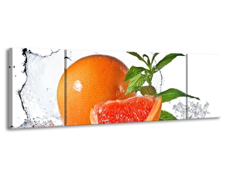 Canvas Schilderij Fruit, Keuken | Oranje, Wit, Groen | 170x50cm 3Luik