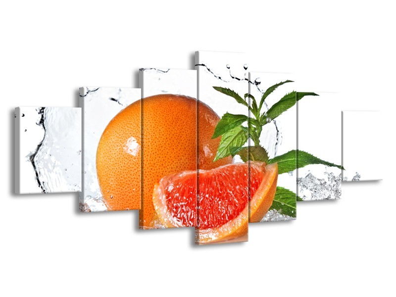 Canvas Schilderij Fruit, Keuken | Oranje, Wit, Groen | 210x100cm 7Luik